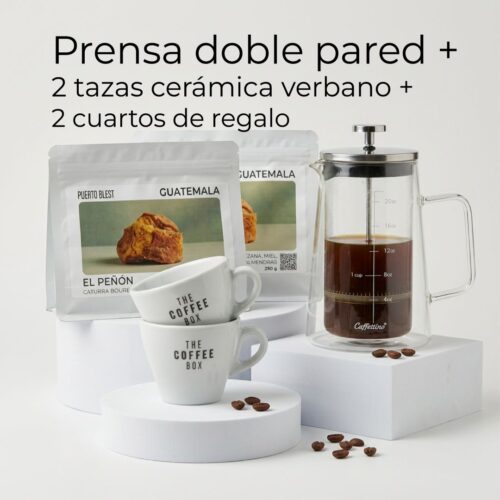 Prensa doble pared + Tazas + Cafe